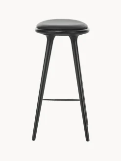 Taburetes Altos|Sillas></noscript>Mater Taburete alto de madera de haya y cuero High Stool Cuero negro, madera de haya negro pintado