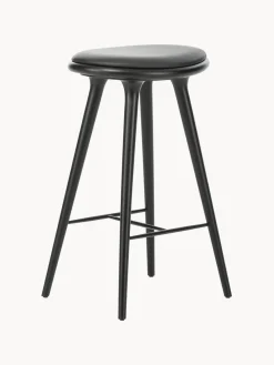 Taburetes Altos|Sillas>Mater Taburete alto de madera de haya High Stool Cuero negro, madera de haya lacada en negro