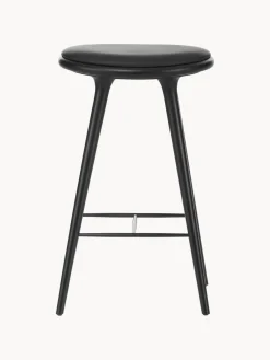 Taburetes Altos|Sillas>Mater Taburete alto de madera de haya High Stool Cuero negro, madera de haya lacada en negro