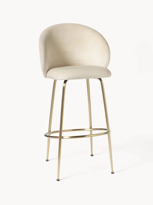 Taburetes Altos|Sillas>Westwing Collection Taburete alto de terciopelo Luisa Terciopelo blanco crema, dorado brillante
