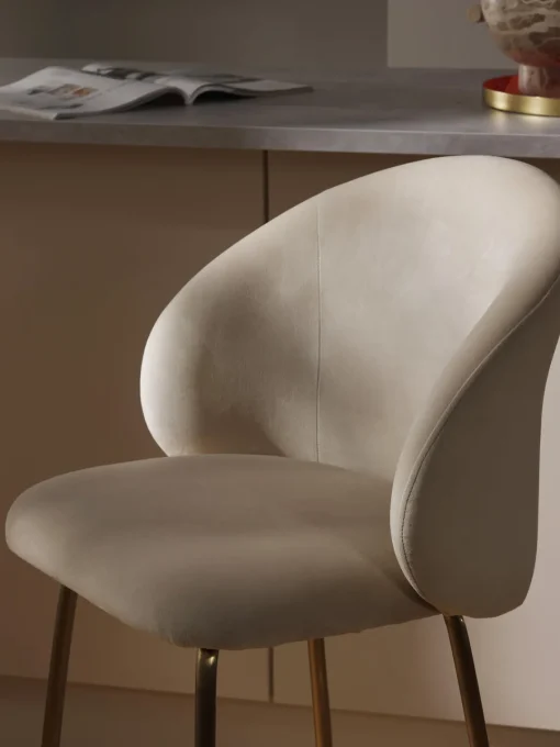 Taburetes Altos|Sillas>Westwing Collection Taburete alto de terciopelo Luisa Terciopelo blanco crema, dorado brillante