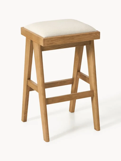 Taburetes Altos|Sillas>Westwing Collection Taburete de bar con acolchado Sissi Tejido blanco crema, madera de roble clara