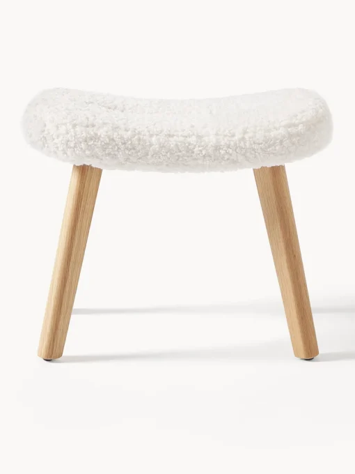 Pufs Y Otomanos|Pufs Y Otomanos>Westwing Collection Taburete de borreguillo Wing Borreguillo blanco crema, madera de abedul