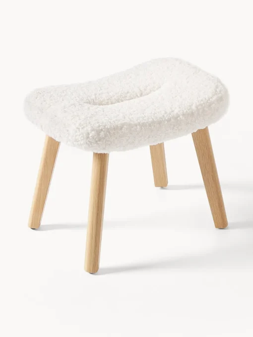 Pufs Y Otomanos|Pufs Y Otomanos>Westwing Collection Taburete de borreguillo Wing Borreguillo blanco crema, madera de abedul