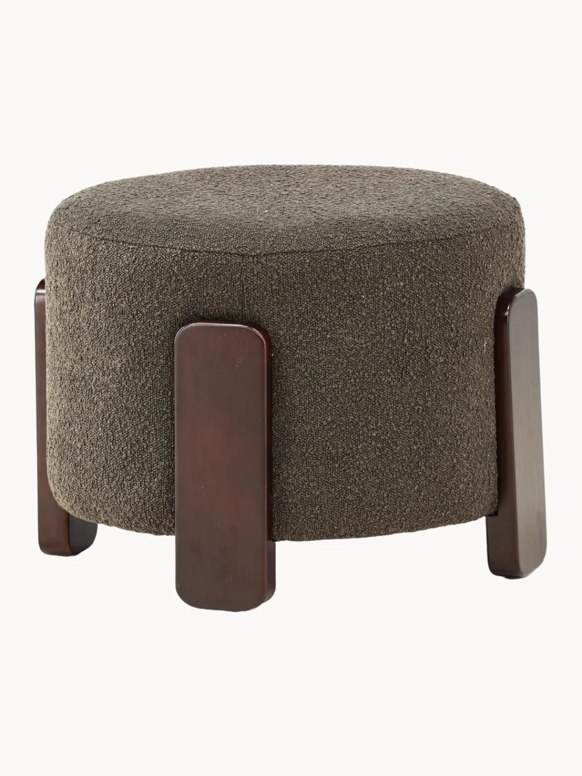 Pufs Y Otomanos|Pufs Y Otomanos>Venture Design Taburete de tejido bouclé con patas de madera Coffey Bouclé verde oliva, madera de caucho lacada en marrón oscuro