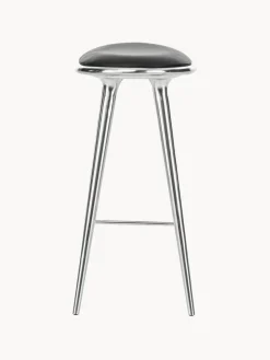 Taburetes Altos|Sillas></noscript>Mater Taburete High Stool Cuero negro, plateado brillante