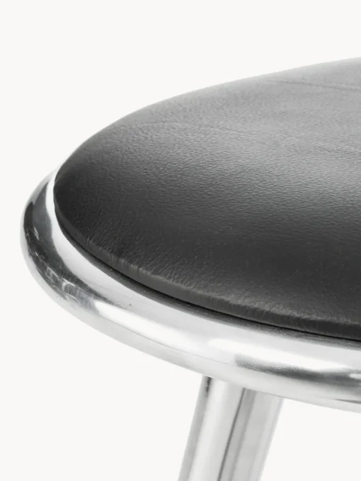 Taburetes Altos|Sillas>Mater Taburete High Stool Cuero negro, plateado brillante