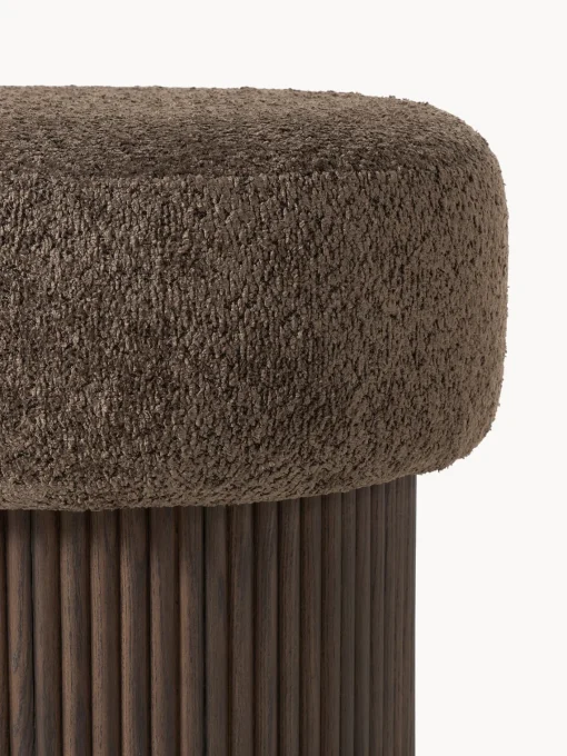 Pufs Y Otomanos|Pufs Y Otomanos>Westwing Collection Taburete pequeño tapizado en borreguillo bouclé con espacio de almacenamiento Nala Tejido borreguillo bouclé taupe, madera de fresno oscura