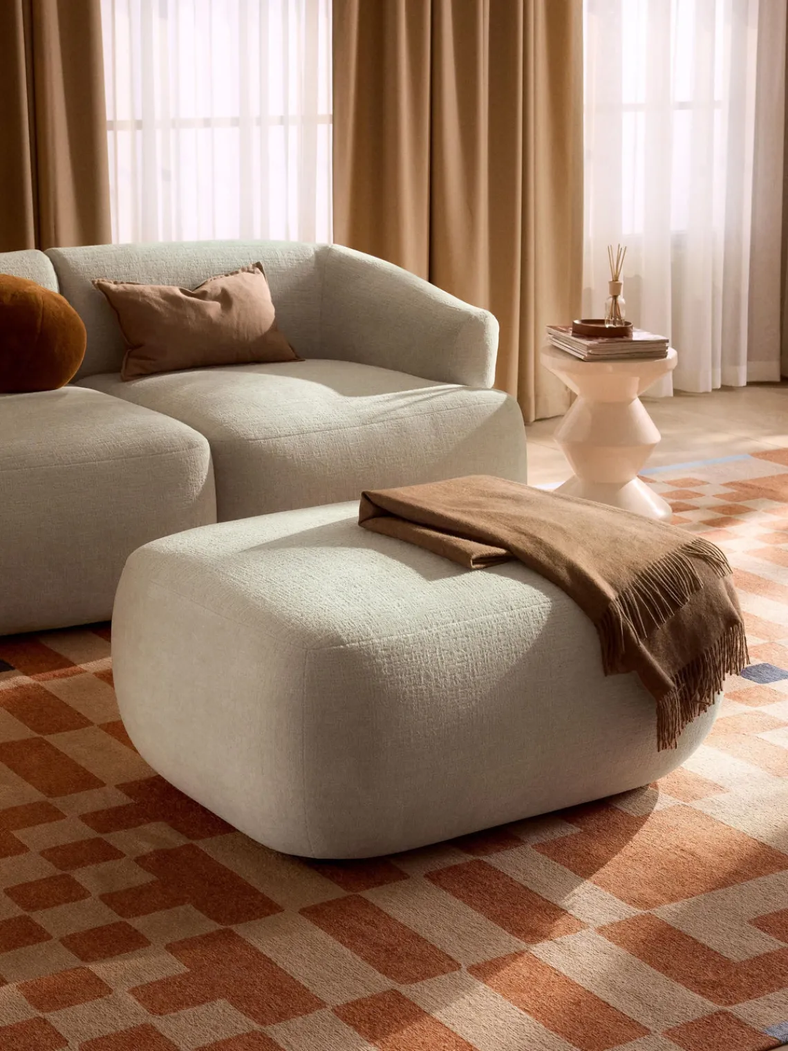 Reposapiés|Sofás>Westwing Collection Taburete Sofia Terciopelo blanco Off White