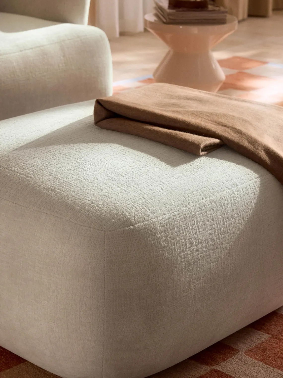 Reposapiés|Sofás>Westwing Collection Taburete Sofia Terciopelo blanco Off White