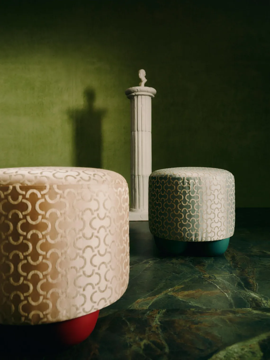 Pufs Y Otomanos|Pufs Y Otomanos>Westwing Collection Taburete tapizado de diseño DEDAR Milano x Westwing Lino Jacquard, Medialuna Beige