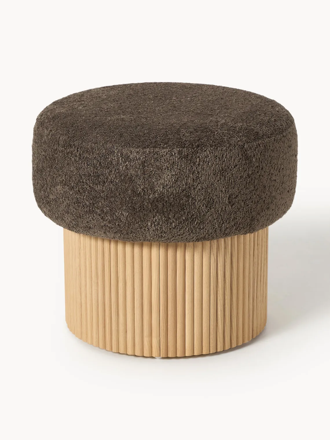 Pufs Y Otomanos|Pufs Y Otomanos>Westwing Collection Taburete tapizado en borreguillo bouclé con espacio de almacenamiento Nala Tejido borreguillo bouclé taupe, madera de fresno clara