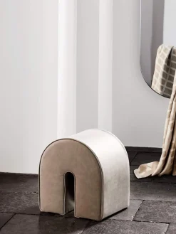 Clearance Taburete tapizado en piel de nobuck Curved Pufs Y Otomanos|Pufs Y Otomanos