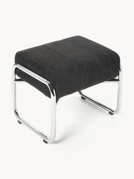 Pufs Y Otomanos|Pufs Y Otomanos>Westwing Collection Taburete tapizado Marcel Chenilla gris antracita, plateado