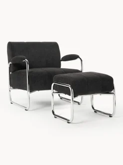Pufs Y Otomanos|Pufs Y Otomanos></noscript>Westwing Collection Taburete tapizado Marcel Chenilla gris antracita, plateado