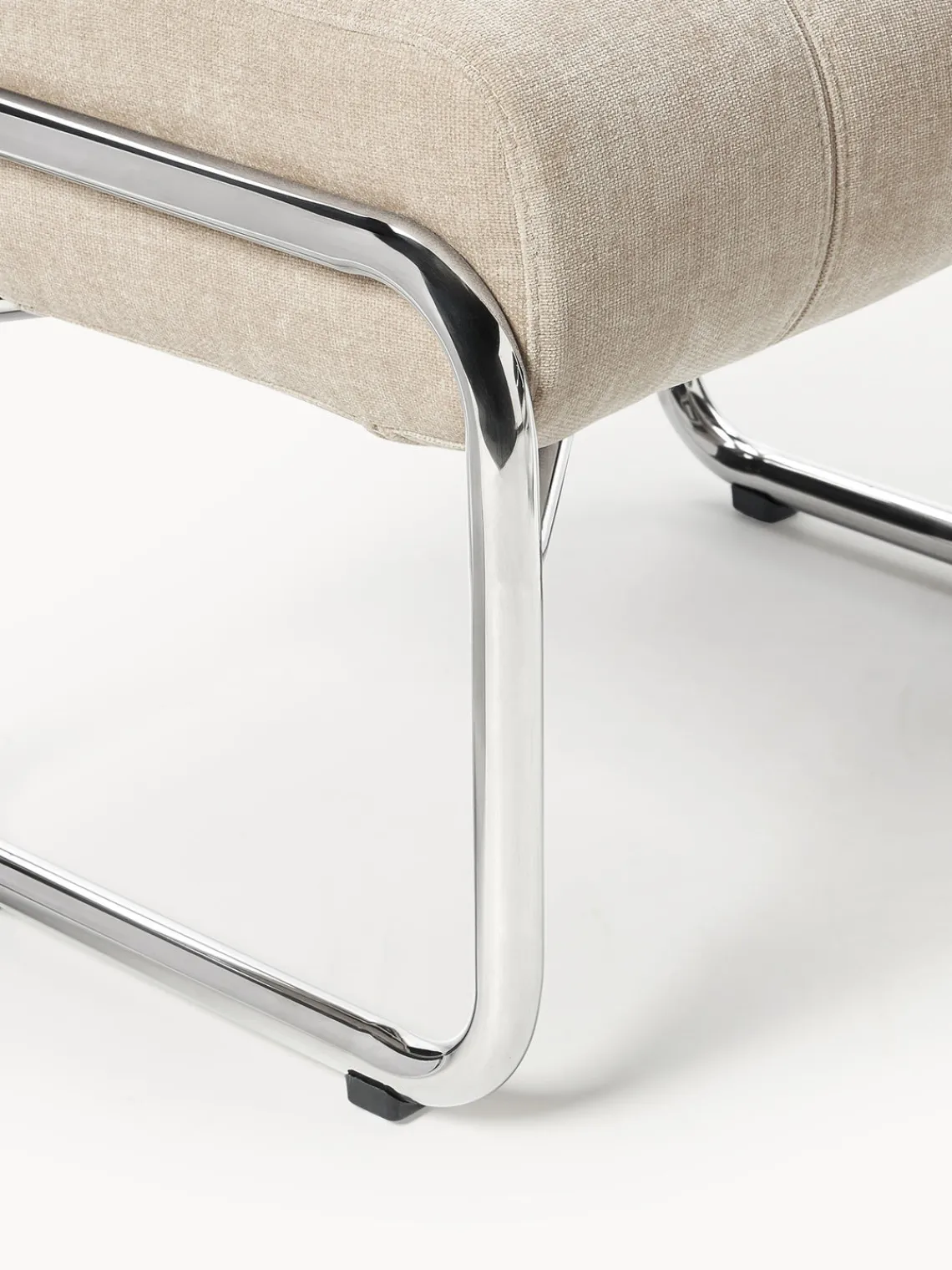 Pufs Y Otomanos|Pufs Y Otomanos>Westwing Collection Taburete tapizado Marcel Chenilla beige claro, plateado