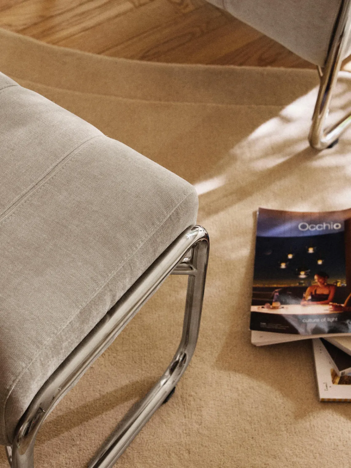 Pufs Y Otomanos|Pufs Y Otomanos>Westwing Collection Taburete tapizado Marcel Chenilla beige claro, plateado