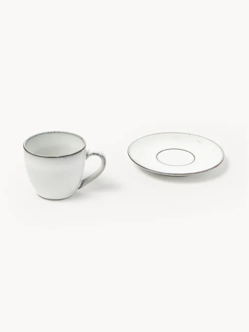 Tazas Y Mugs|Vajillas Completas>Broste Copenhagen Taza artesanal con platito Nordic Sand Tonos blancos y grises