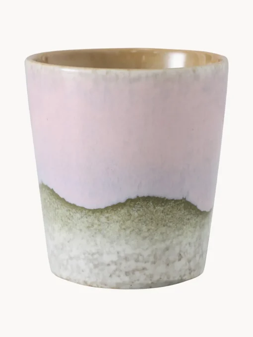 Tazas Y Mugs|Vajillas Completas>HKLIVING Taza pintada a mano con esmalte reactivo 70's Verde menta, rosa claro, blanco