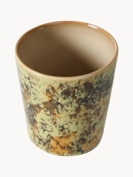 Tazas Y Mugs|Vajillas Completas>HKLIVING Taza pintada a mano con esmalte reactivo 70's Verde claro, tonos marrones