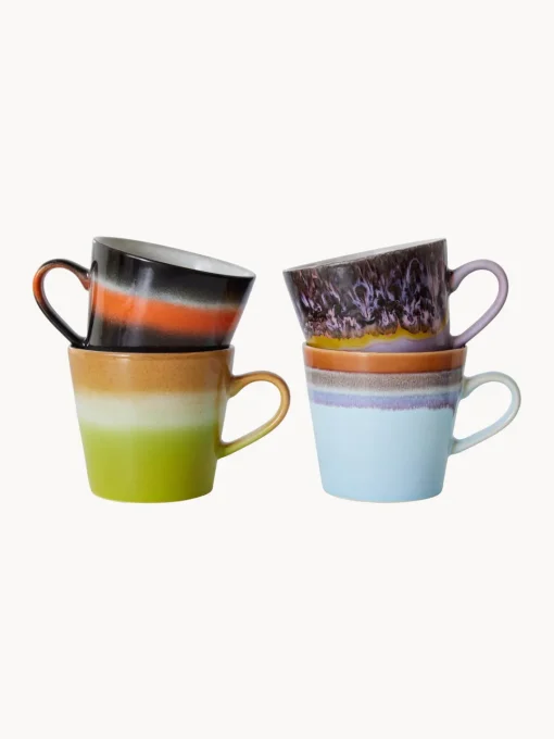 Tazas Y Mugs|Vajillas Completas>HKLIVING Tazas artesanales con esmalte reactivo 70s, 4 uds. Multicolor