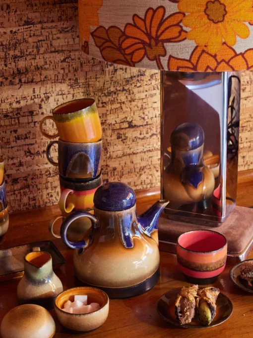 Tazas Y Mugs|Vajillas Completas>HKLIVING Tazas artesanales 70's, 4 uds. Naranja, tonos rojos, azul oscuro