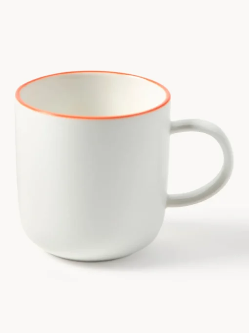 Tazas Y Mugs|Vajillas Completas>Westwing Collection Tazas con platitos de porcelana Facile, 2 uds. Blanco Off White con borde naranja