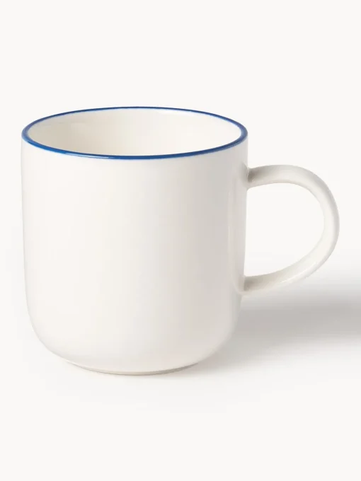 Tazas Y Mugs|Vajillas Completas>Westwing Collection Tazas con platitos de porcelana Facile, 2 uds. Blanco Off White con borde azul oscuro