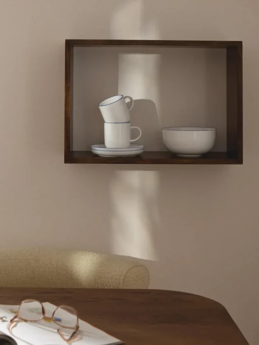 Tazas Y Mugs|Vajillas Completas>Westwing Collection Tazas con platitos de porcelana Facile, 2 uds. Blanco Off White con borde azul oscuro
