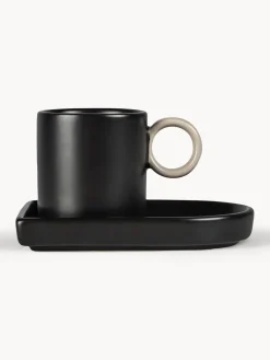 Tazas De Espresso|Vajillas Completas>byon Tazas de café espresso con platitos de porcelana Niki, 2 uds. Negro, beige claro