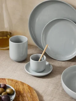 Tazas De Espresso|Vajillas Completas>Westwing Collection Tazas de café espresso con platitos de porcelana Nessa, 4 uds. Gris claro brillante