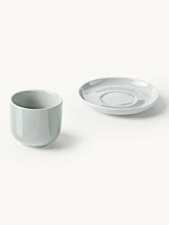 Tazas De Espresso|Vajillas Completas></noscript>Westwing Collection Tazas de café espresso con platitos de porcelana Nessa, 4 uds. Gris claro brillante