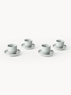 Tazas De Espresso|Vajillas Completas></noscript>Westwing Collection Tazas de café espresso con platitos de porcelana Nessa, 4 uds. Gris claro brillante