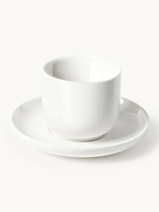 Tazas De Espresso|Vajillas Completas>Westwing Collection Tazas de café espresso de porcelana con platitos Nessa, 4 uds. Blanco Off White brillante