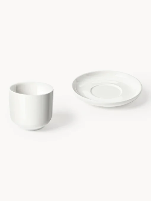 Tazas De Espresso|Vajillas Completas>Westwing Collection Tazas de café espresso de porcelana con platitos Nessa, 4 uds. Blanco Off White brillante