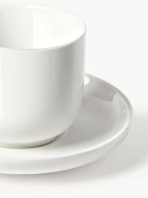 Tazas De Espresso|Vajillas Completas>Westwing Collection Tazas de café espresso de porcelana con platitos Nessa, 4 uds. Blanco Off White brillante