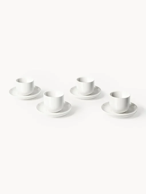 Tazas De Espresso|Vajillas Completas>Westwing Collection Tazas de café espresso de porcelana con platitos Nessa, 4 uds. Blanco Off White brillante