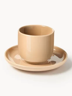 Tazas De Espresso|Vajillas Completas>Westwing Collection Tazas de café espresso de porcelana con platitos Nessa, 4 uds. Melocotón brillante