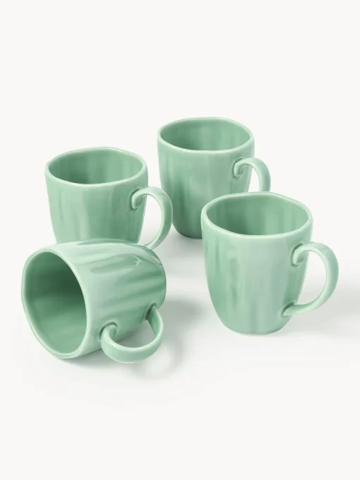 Tazas Y Mugs|Vajillas Completas>Westwing Collection Tazas de porcelana con relieves Sali, 4 uds. Verde menta