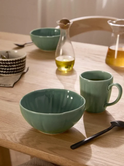 Tazas Y Mugs|Vajillas Completas>Westwing Collection Tazas de porcelana con relieves Sali, 4 uds. Verde menta