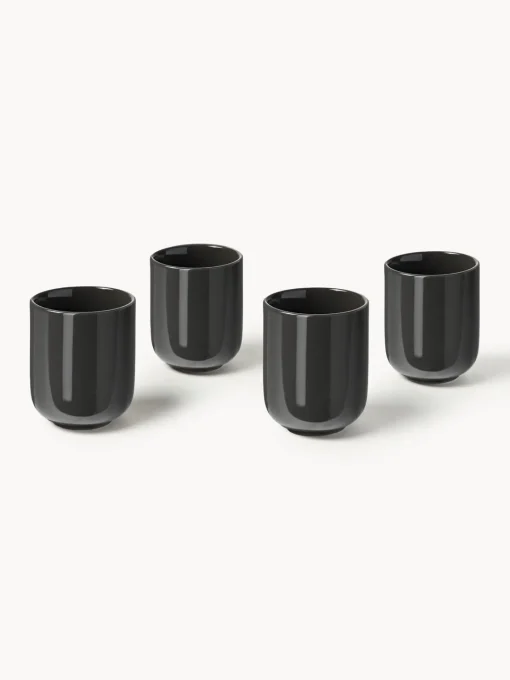 Tazas Y Mugs|Menaje De Mesa>Westwing Collection Tazas de porcelana Nessa, 4 uds. Gris oscuro brillante
