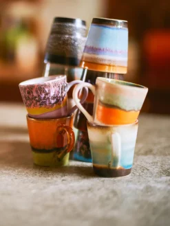 Tazas De Espresso|Vajillas Completas></noscript>HKLIVING Tazas espresso artesanales con esmalte reactivo 70s, 4 uds. Multicolor