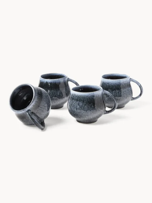 Tazas Y Mugs|Vajillas Completas>Westwing Collection Tazas grandes artesanales Macey, 4 uds. Tonos grises azules brillante
