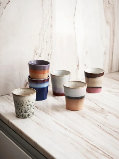 Tazas Y Mugs|Vajillas Completas>HKLIVING Tazas pequeñas artesanales 70's, 4 uds. Tonos beige y verdes salvia