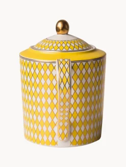 Teteras|Vajillas Completas></noscript>POLSPOTTEN Tetera artesanal de porcelana Chess, 1,1 L Amarillo sol, blanco Off White, dorado
