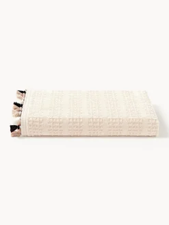 Toallas|Mantas>Westwing Collection Toalla de terciopelo con flecos Tallulah, tamaños diferentes Beige, tonos blancos y beige