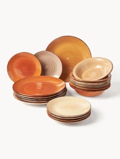 Vajillas Completas|Menaje De Mesa>Villa D'Este Home Tivoli Vajilla artesanal Baita, 6 comensales (18 pzas.) Tonos rojos, beige y terracota