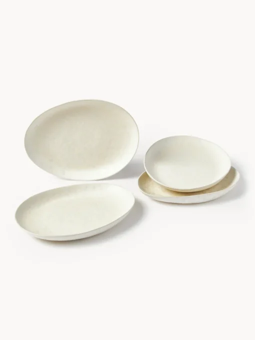 Vajillas Completas|Menaje De Mesa>Westwing Collection Vajilla artesanal en forma orgánica Macey, 4 comensales (12 pzas.) Marrón claro, blanco crema, terracota mate