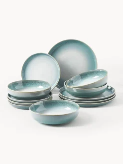 Vajillas Completas|Menaje De Mesa>Westwing Collection Vajilla con esmalte reactivo Havana, 12 pzas. Tonos azules