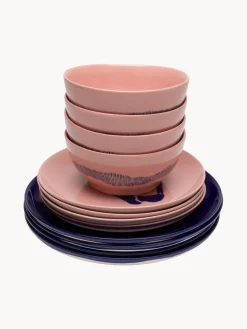 Vajillas Completas|Menaje De Mesa>SERAX Vajilla con esmalte reactivo Feast , 4 comensales (12 pzas.) Rosa oscuro, azul oscuro, blanco